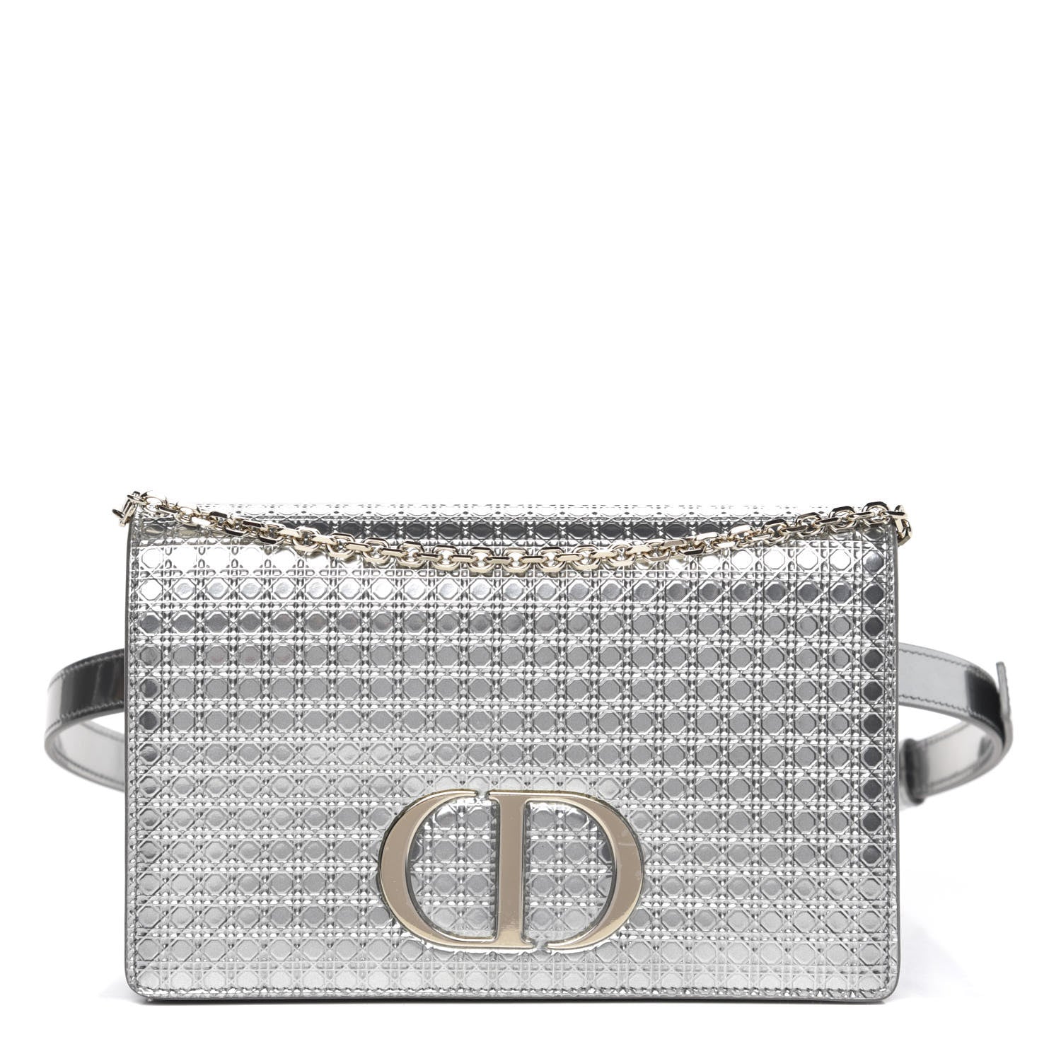 Christian Dior Metallic Patent Micro-Cannage 30 Montaigne 2 in 1 Pouch Silver 1 of 9