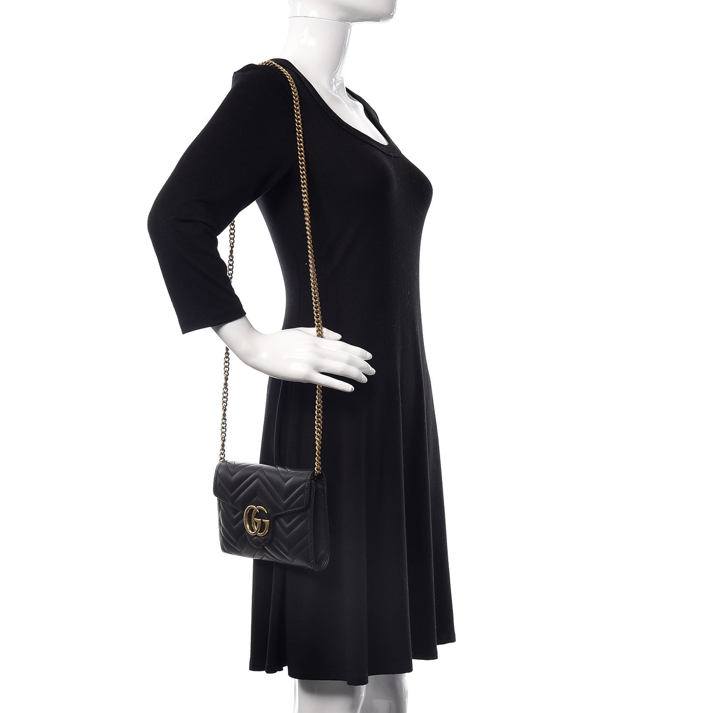 Calfskin Matelasse Mini GG Marmont Chain Wallet Black