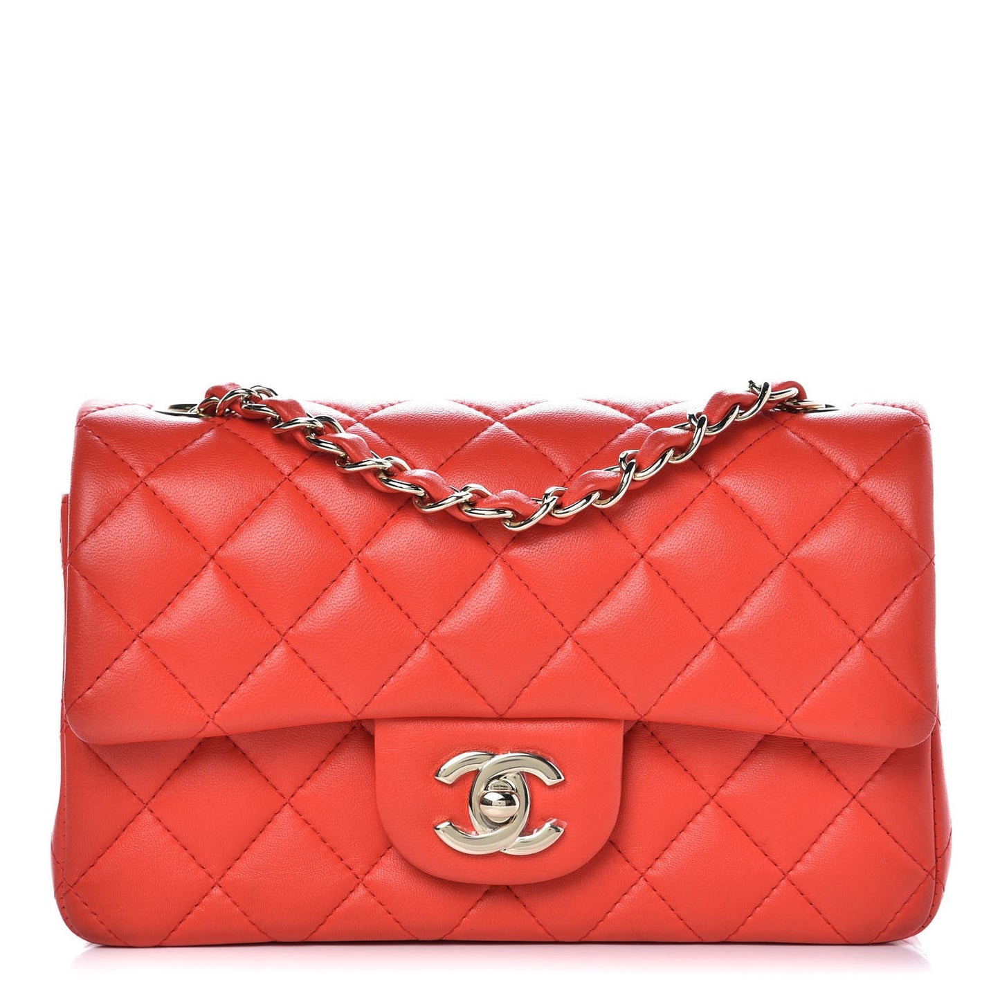 Lambskin Quilted Mini Rectangular Flap Red