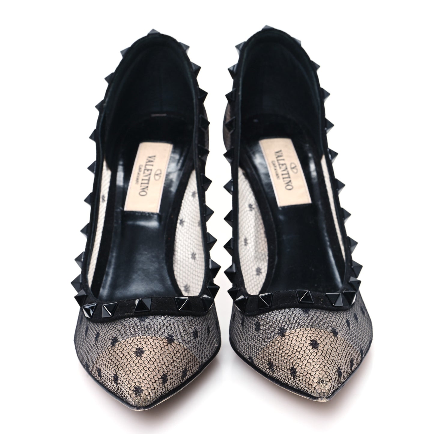 Mesh Point d'Esprit Calfskin Rockstud 85mm Pumps 36 Black