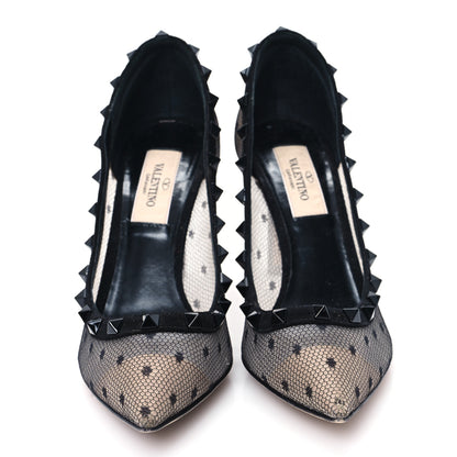 Valentino Garavani Mesh Point d'Esprit Calfskin Rockstud 85mm Pumps 36 Black 3 of 9