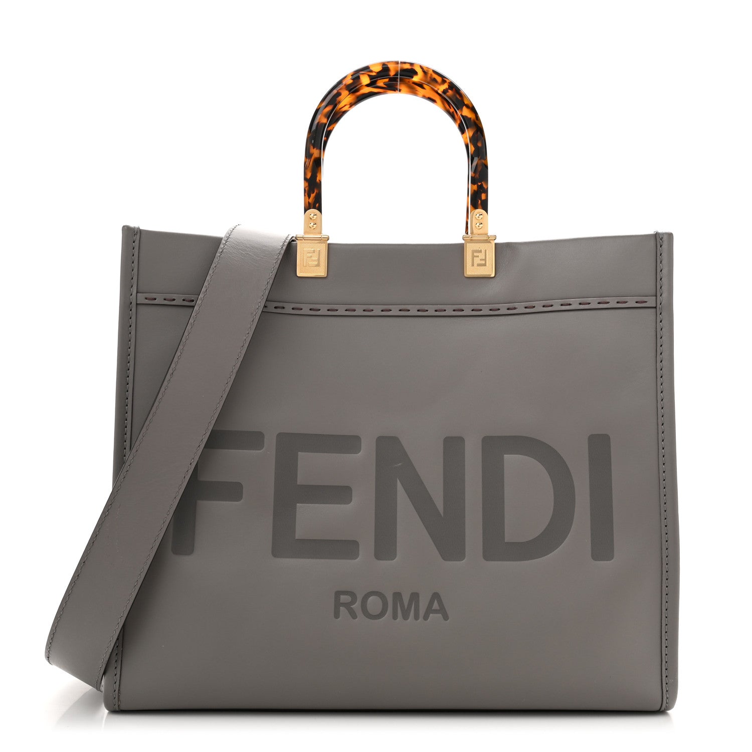 Fendi Vitello King Plexiglass Logo Embossed Medium Fendi Sunshine Shopper Tote Moon 1 of 12