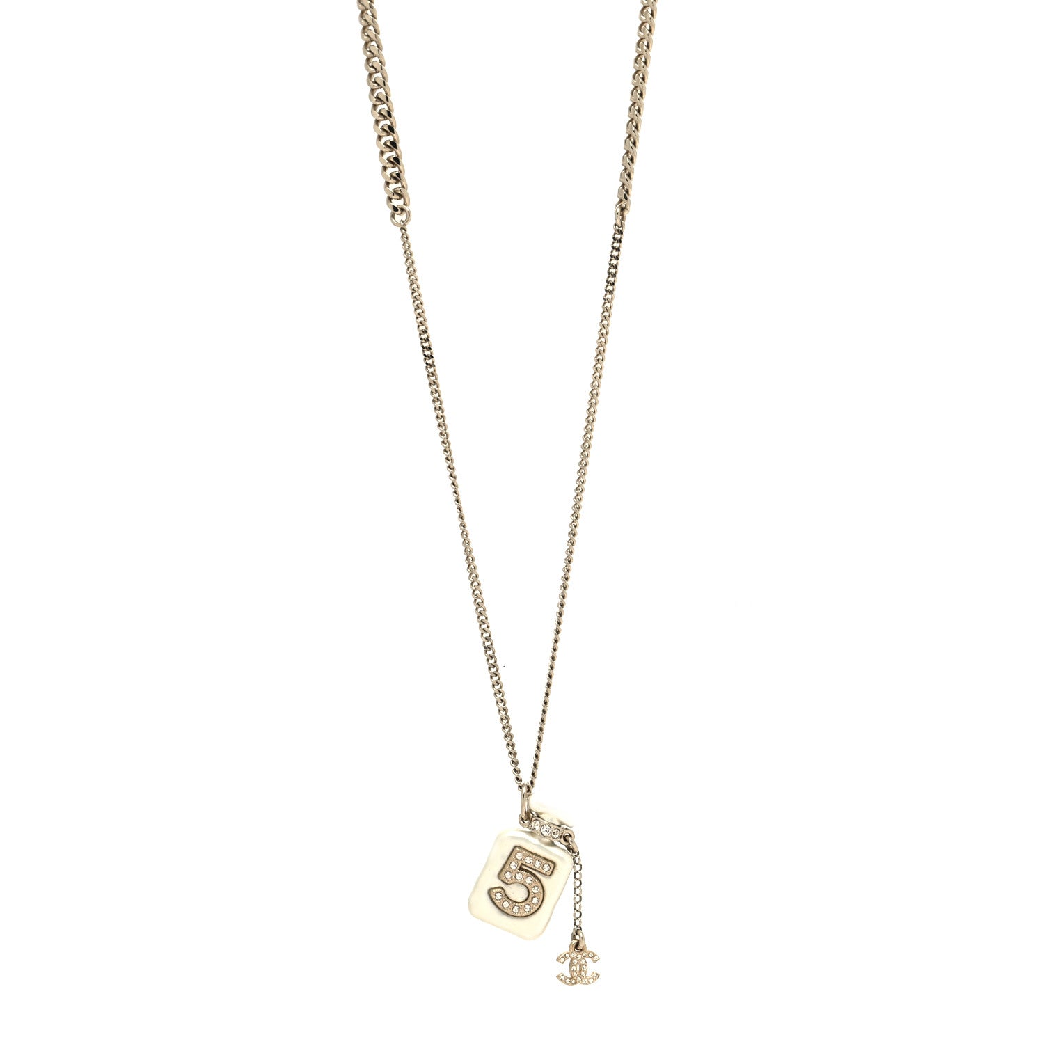 Chanel Resin Crystal CC No 5 Perfume Bottle Necklace 1 of 5