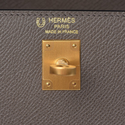 Hermes Epsom Bi Color Horseshoe Kelly Sellier 25 Etain Black 28 of 40