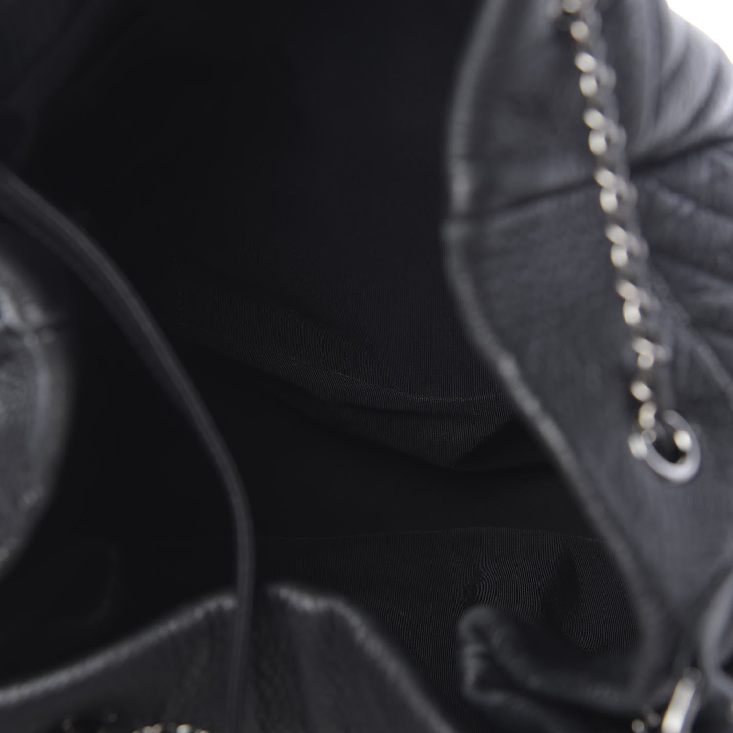 Chanel Deerskin Chevron Large CC Chain Bucket Drawstring Bag Black 5 of 11