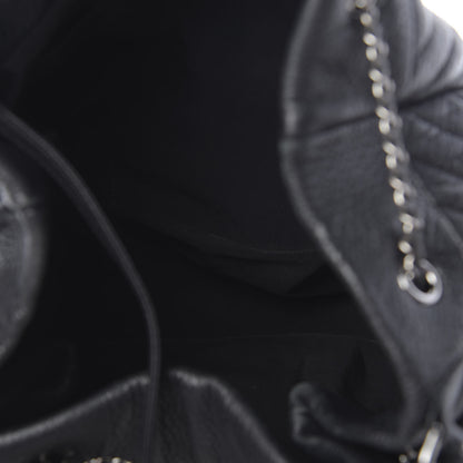 Chanel Deerskin Chevron Large CC Chain Bucket Drawstring Bag Black 5 of 11