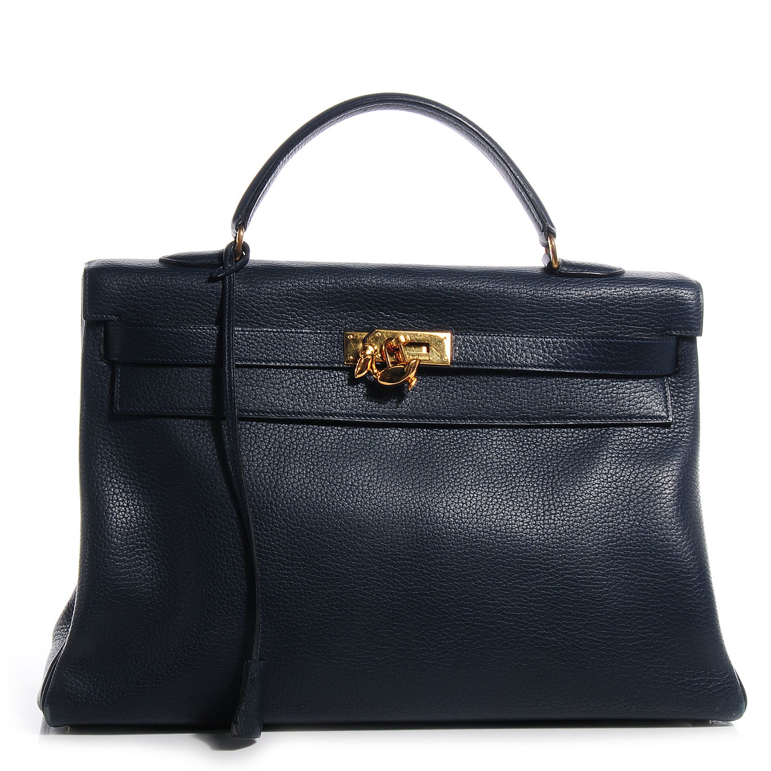 Hermes Taurillon Clemence Kelly 40 w/ Pelican Cadena Lock Bleu Marine 1 of 39
