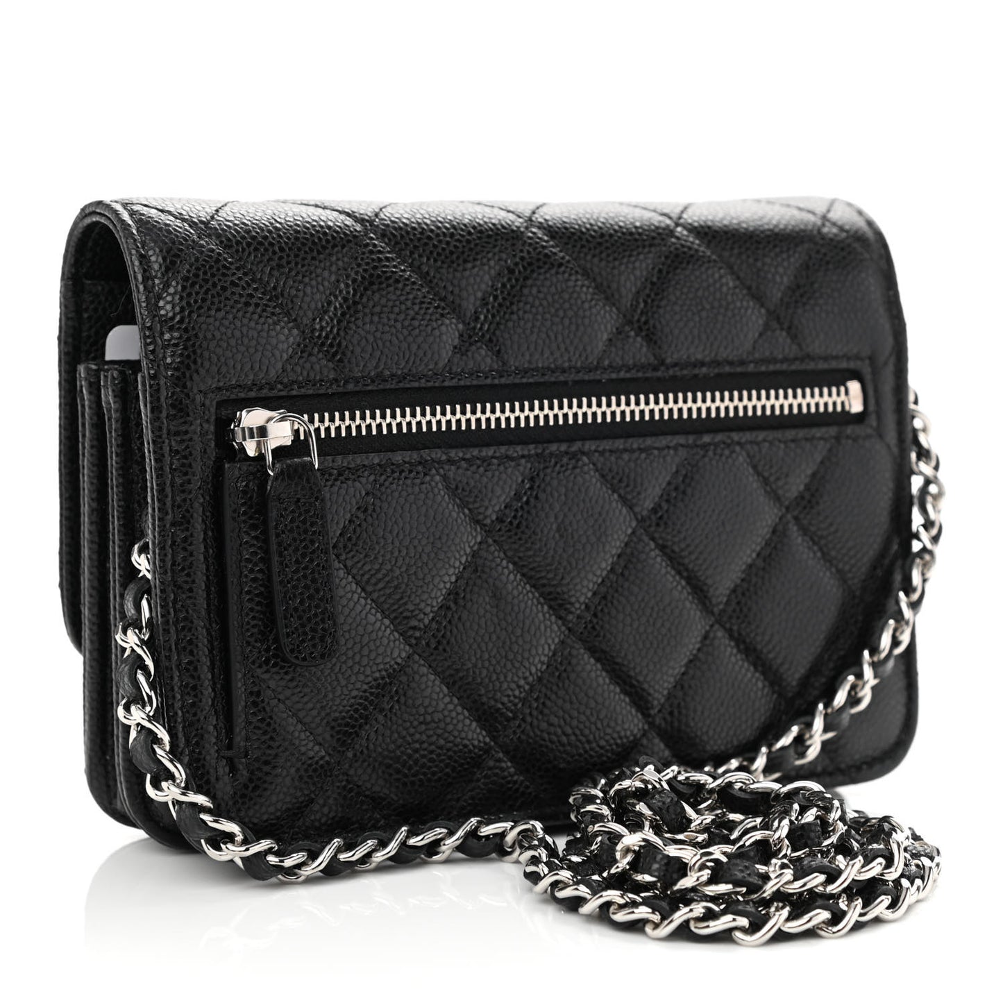 Caviar Quilted Mini Wallet On Chain WOC Black