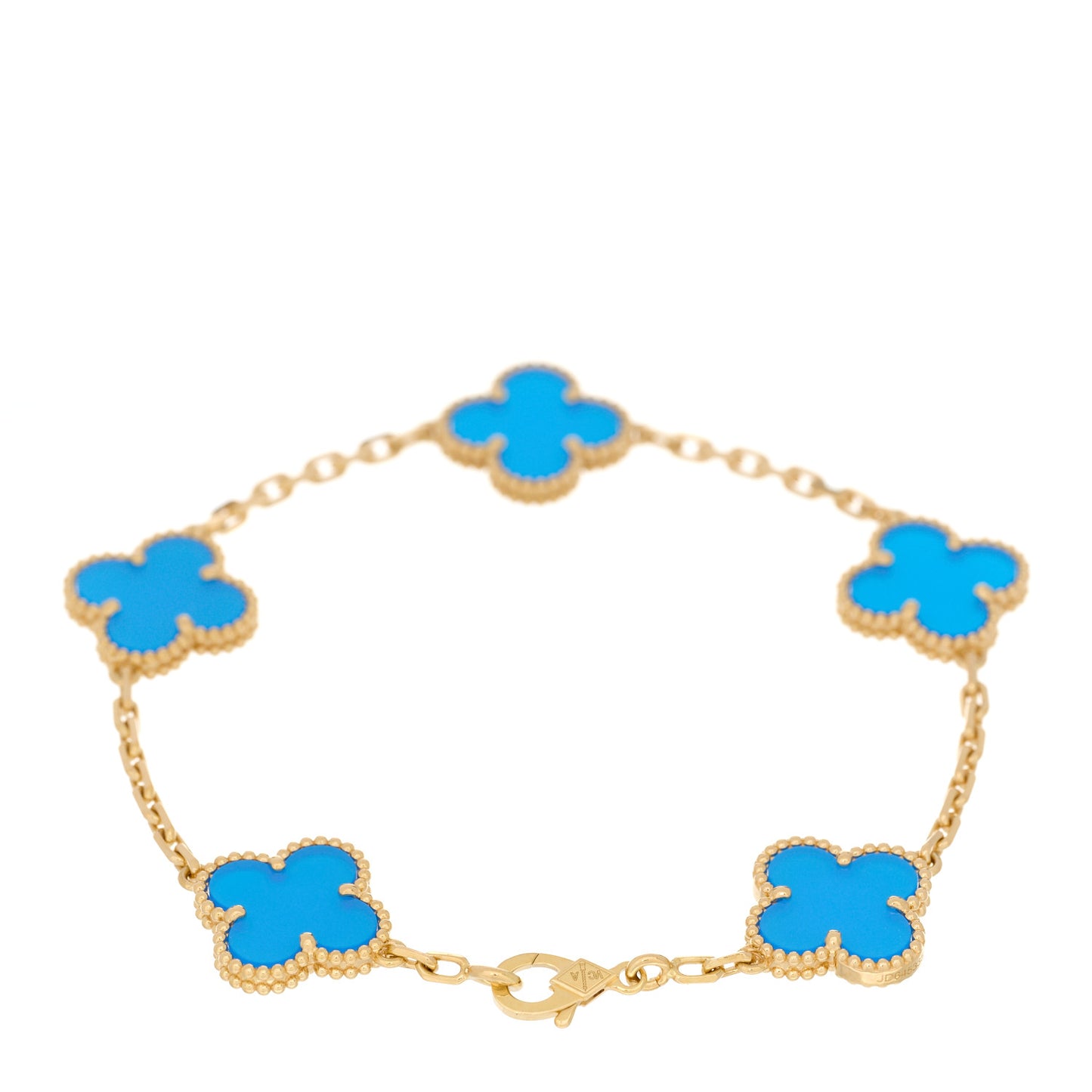 18K Yellow Gold Blue Agate 5 Motifs Vintage Alhambra Bracelet