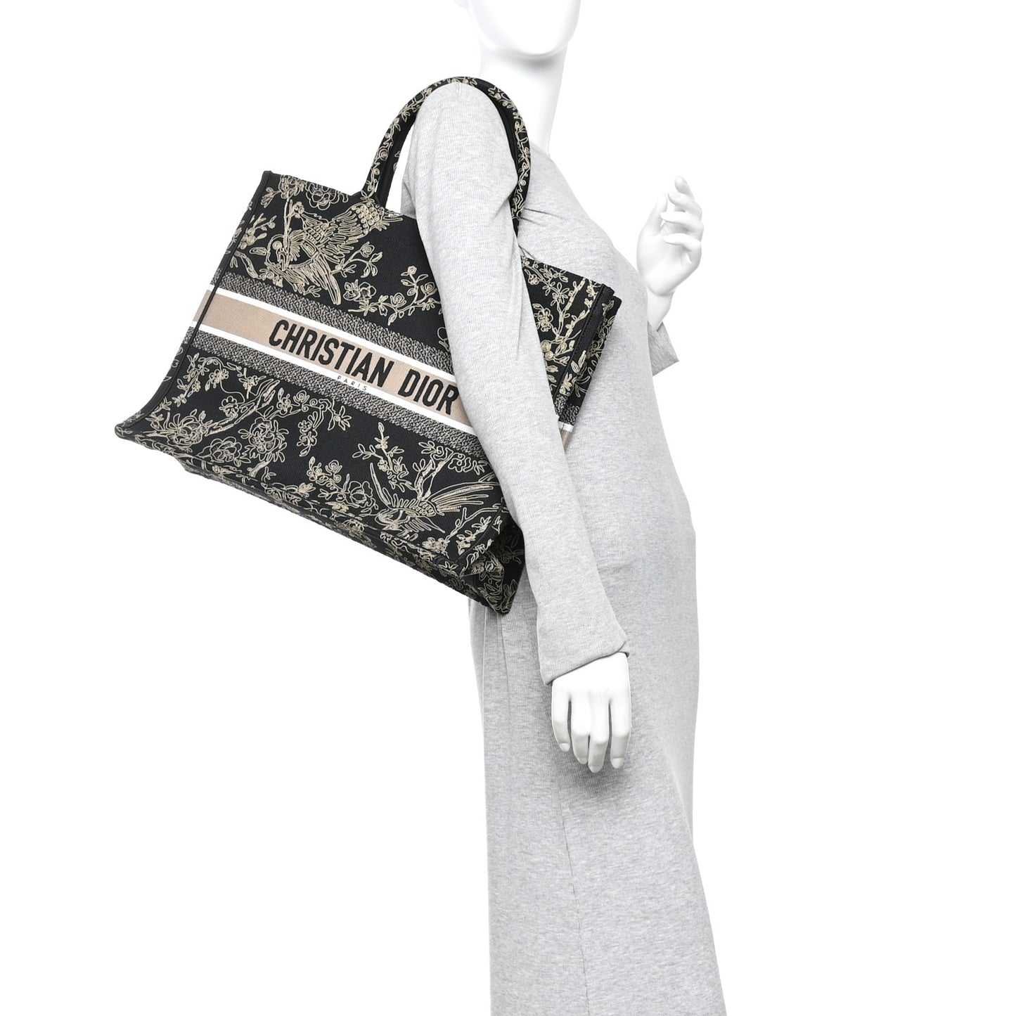 Canvas Embroidered Large Ornamental Cornely Book Tote Black Beige