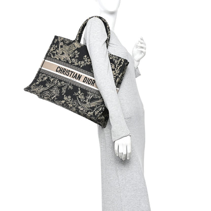 Christian Dior Canvas Embroidered Large Ornamental Cornely Book Tote Black Beige 2 of 14
