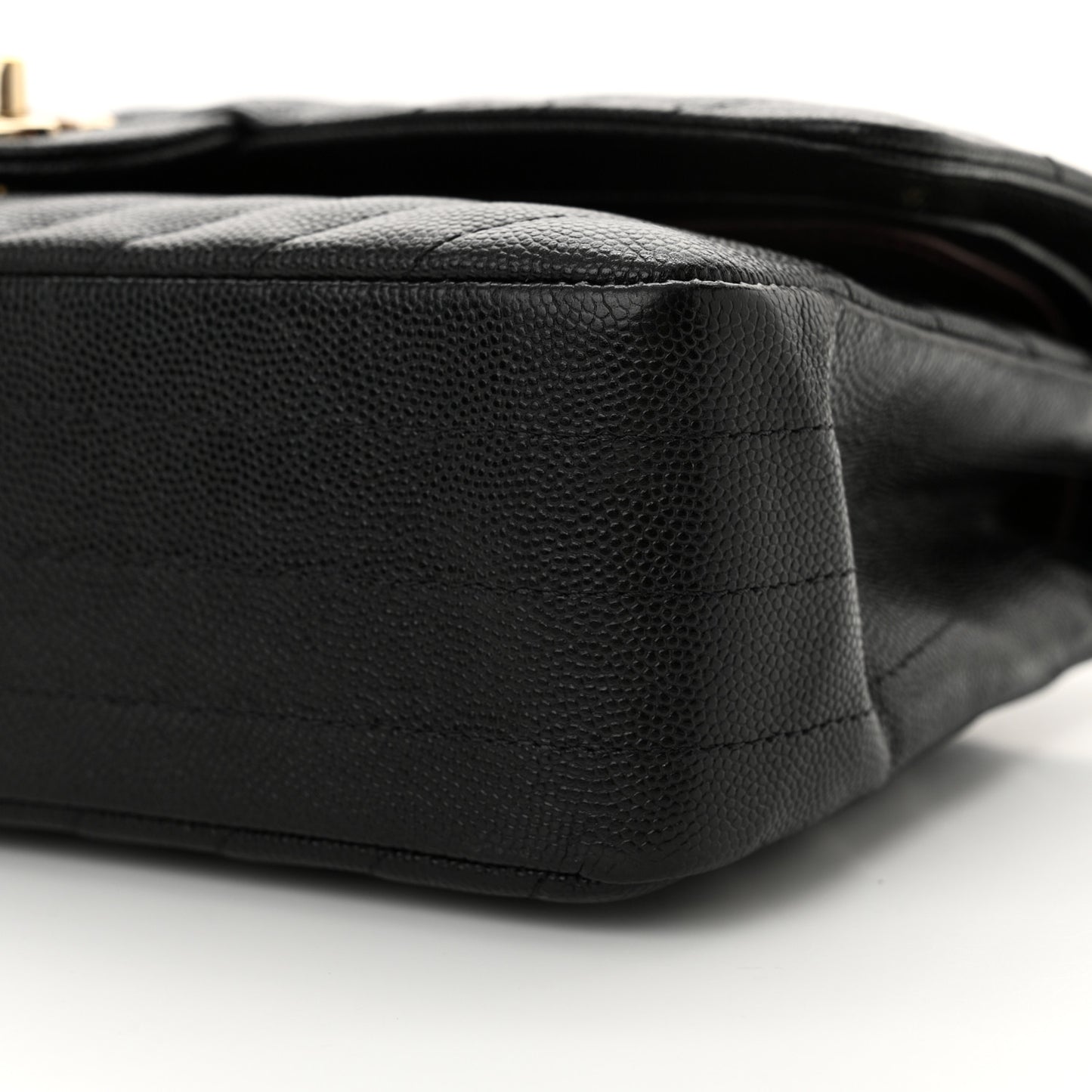 Caviar Chevron Quilted Medium Double Flap Black