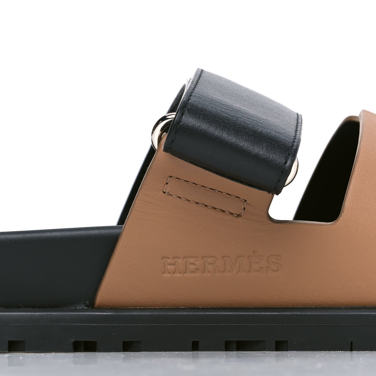 Hermes Calfskin Mens Chypre Sandals 41 Naturel Safari Black 5 of 5