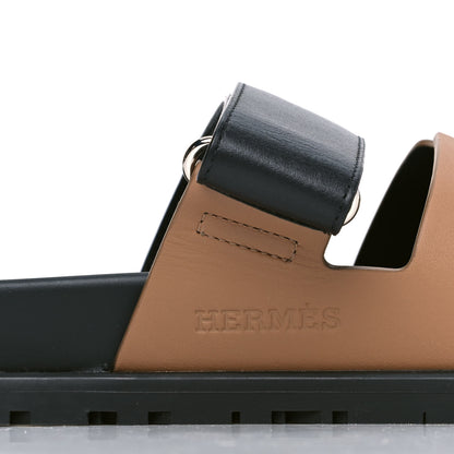 Hermes Calfskin Mens Chypre Sandals 41 Naturel Safari Black 5 of 5