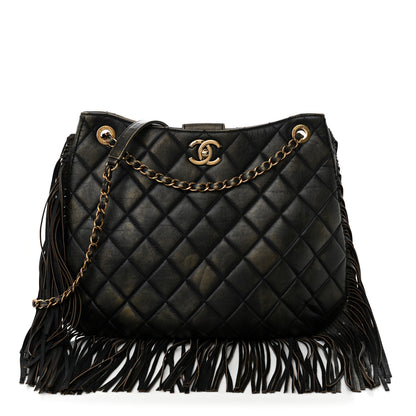 Chanel Calfskin Quilted Into The Fringe Hobo Black Gold 1 of 10