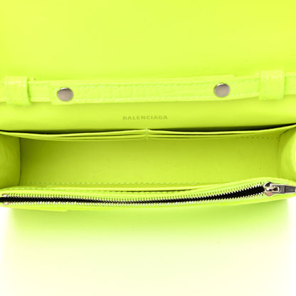 Balenciaga Shiny Calfskin Crocodile Embossed Hourglass Chain Bag Fluo Yellow 5 of 13