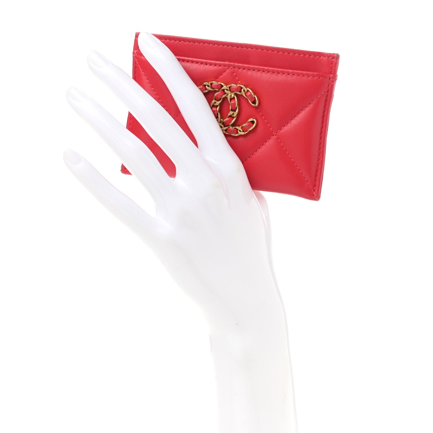 Lambskin Quilted Chanel 19 Card Holder Red