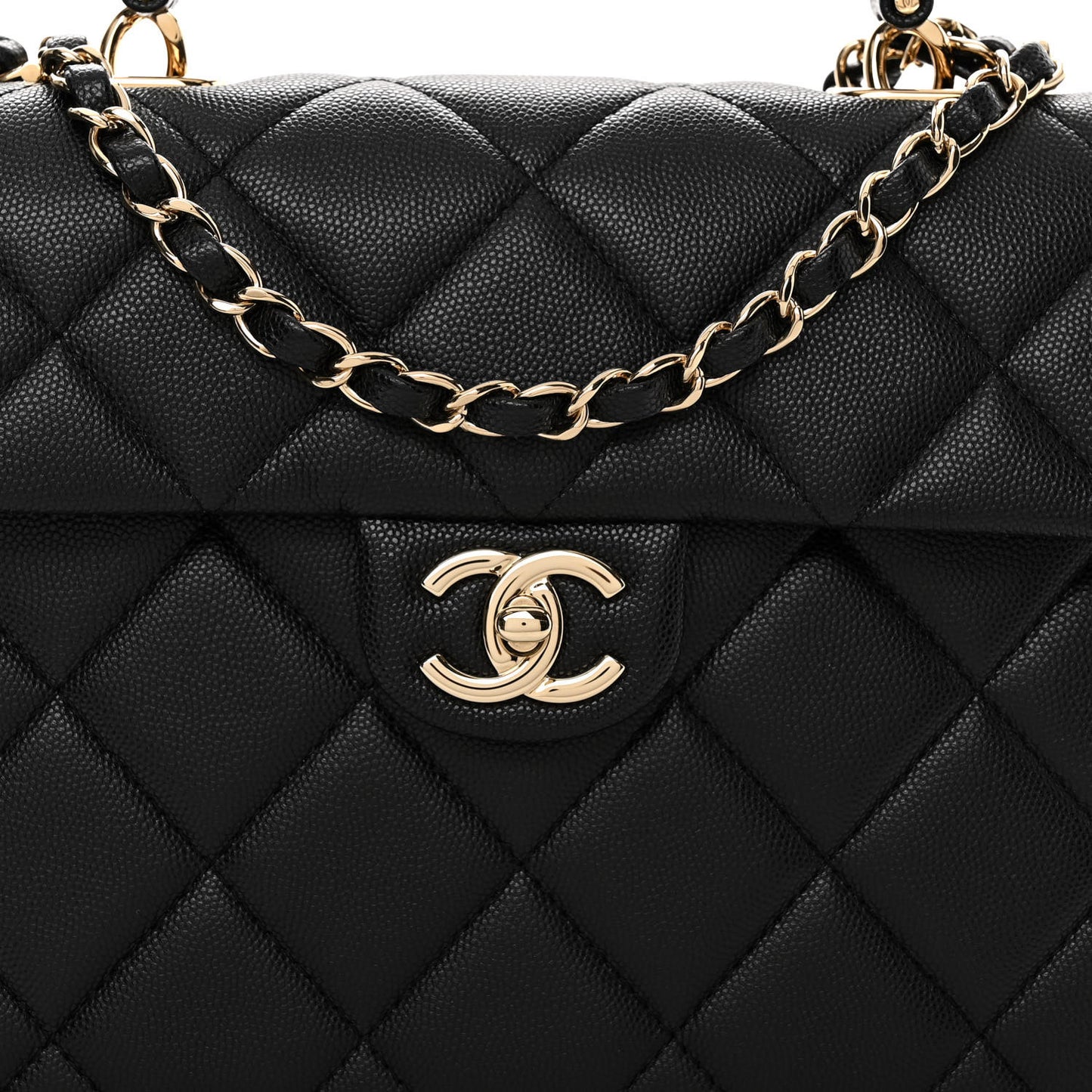 Caviar Quilted Medium Retro Twist Top Handle Flap Black