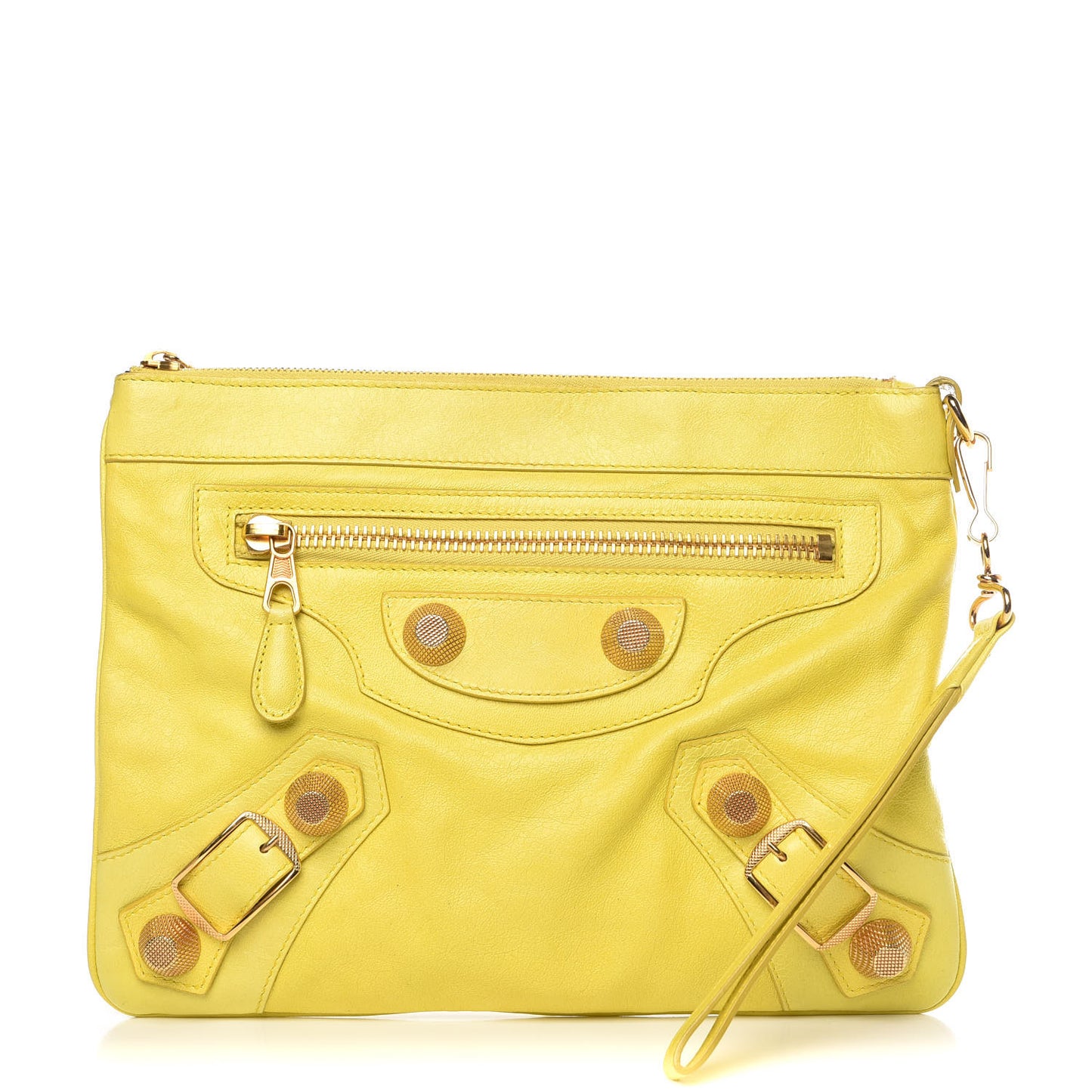 Agneau Giant 21 Rose Gold Hardware Flat Handle Clutch Jaune Fluo