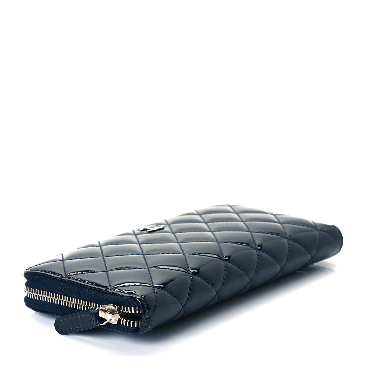 Patent Calfskin Quilted Large Gusset Zip Around Wallet Blue