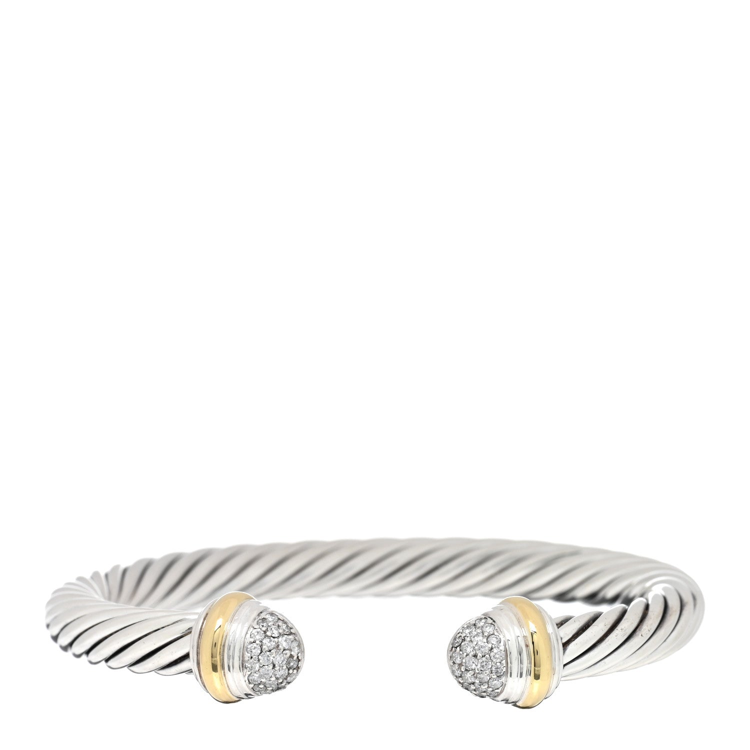 David Yurman Sterling Silver 18K Yellow Gold Diamond Pave 7mm Cable Classics Bracelet 1 of 3