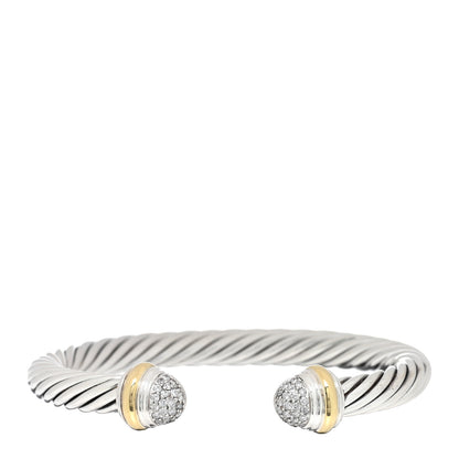 David Yurman Sterling Silver 18K Yellow Gold Diamond Pave 7mm Cable Classics Bracelet 1 of 3