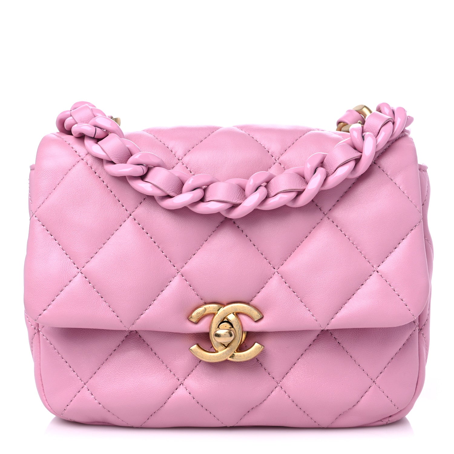 Chanel Lambskin Quilted Mini Lacquered Chain Flap Pink 1 of 8