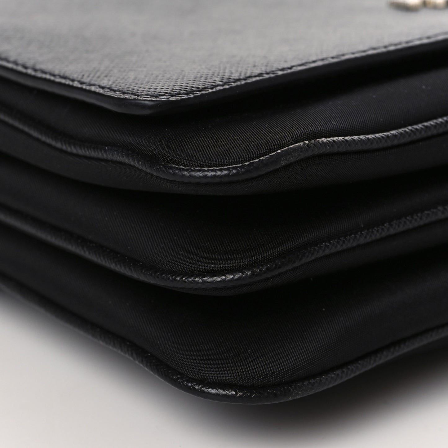 Saffiano Tessuto Nylon Chain Shoulder Bag Black