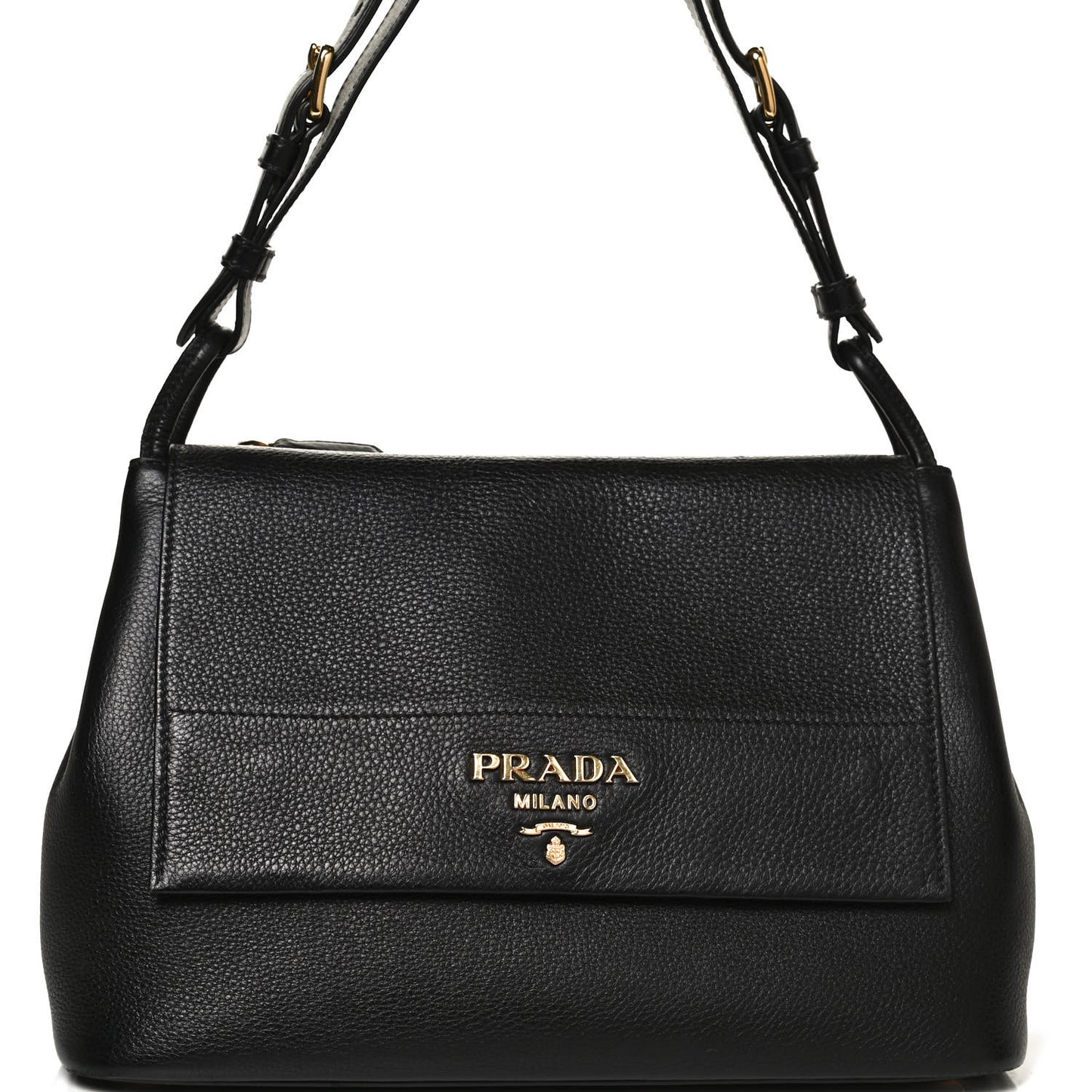 Vitello Daino Flap Shoulder Bag Black