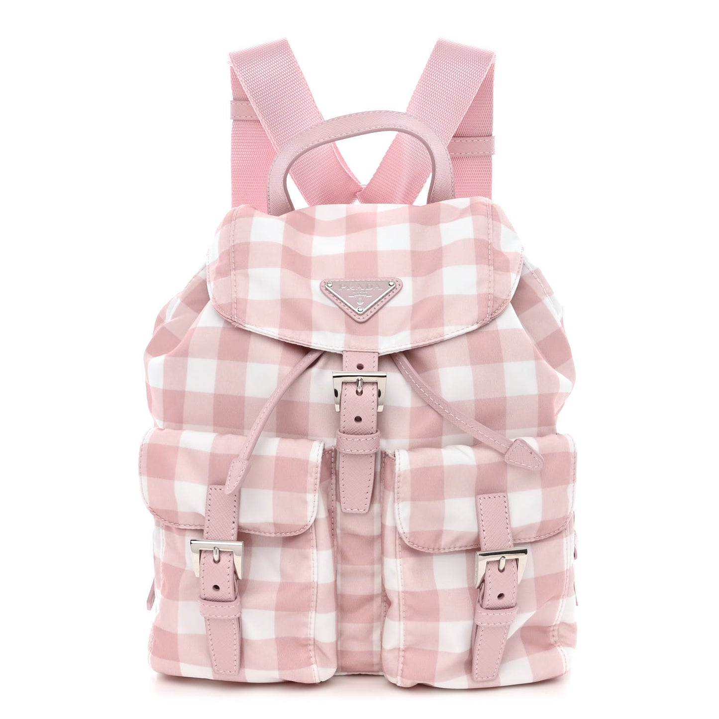 Re-Nylon Saffiano Gingham Print Small Backpack Alabastro