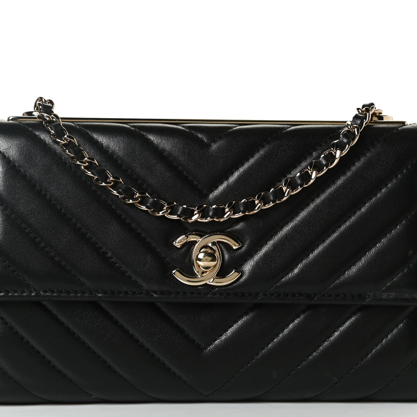 Lambskin Chevron Quilted Trendy CC Wallet On Chain WOC Black