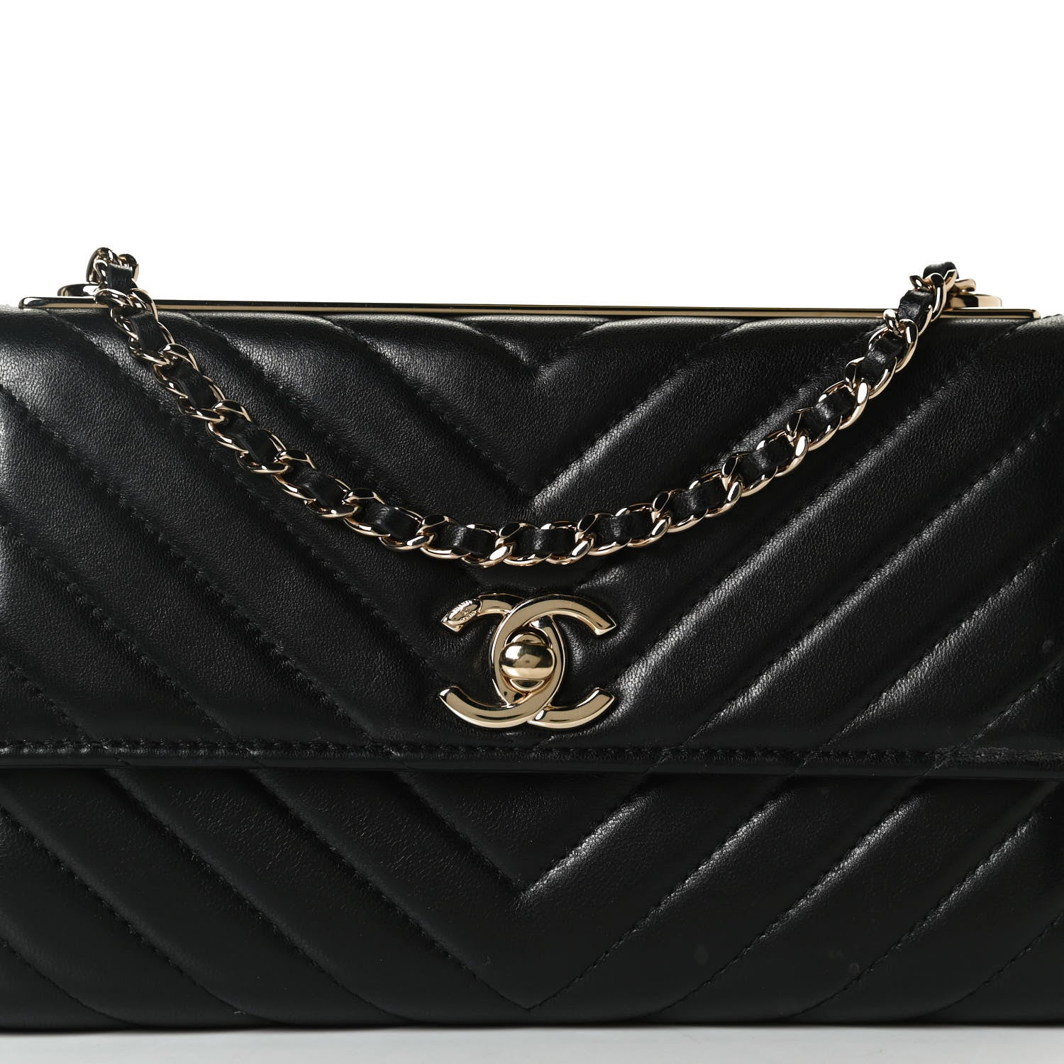 Chanel Lambskin Chevron Quilted Trendy CC Wallet On Chain WOC Black 7 of 12