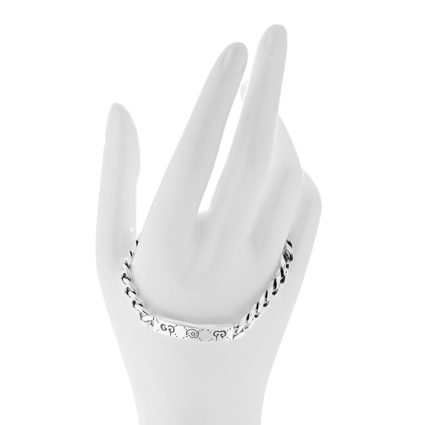 Sterling Silver GucciGhost Hamlet Skull ID Chain Bracelet