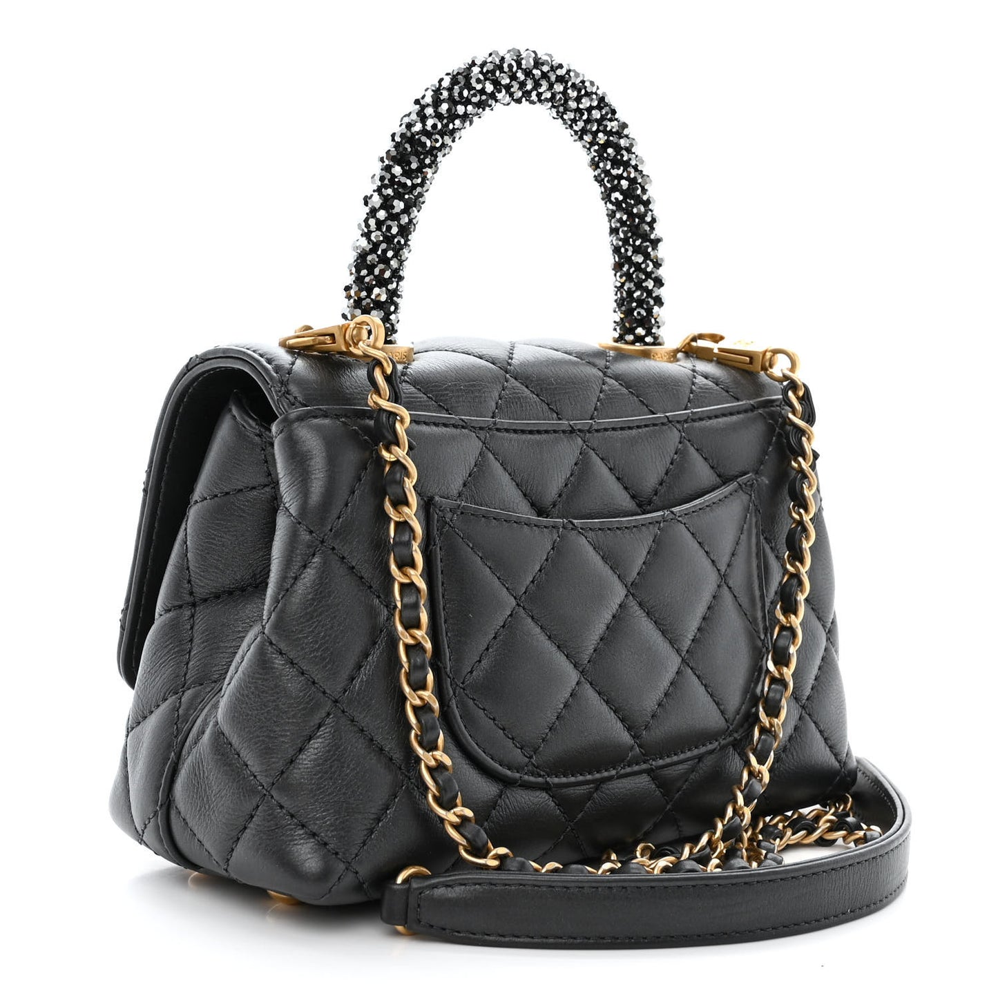 Calfskin Strass Quilted Extra Mini Coco Handle Flap Dark Grey