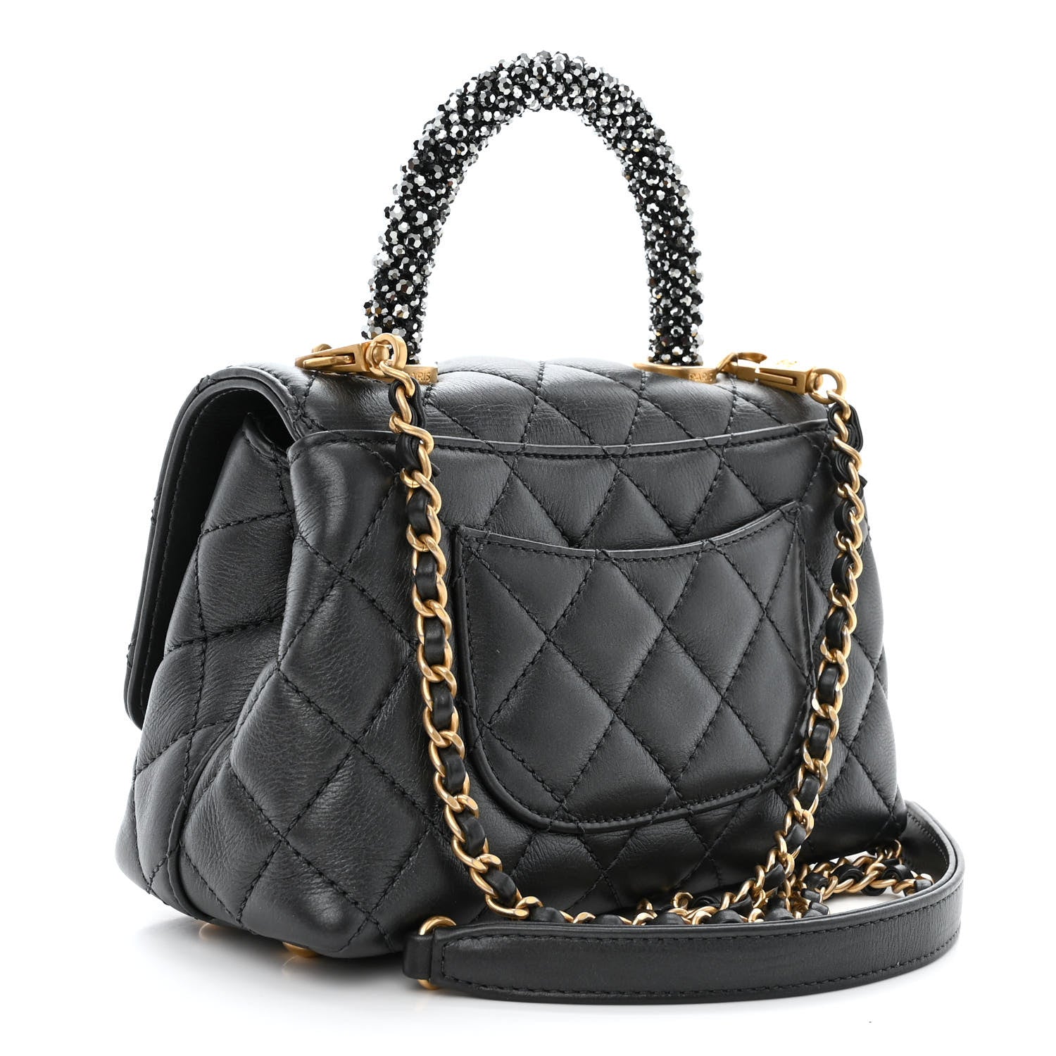 Chanel Calfskin Strass Quilted Extra Mini Coco Handle Flap Dark Grey 3 of 12