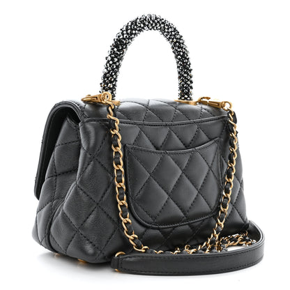 Chanel Calfskin Strass Quilted Extra Mini Coco Handle Flap Dark Grey 3 of 12