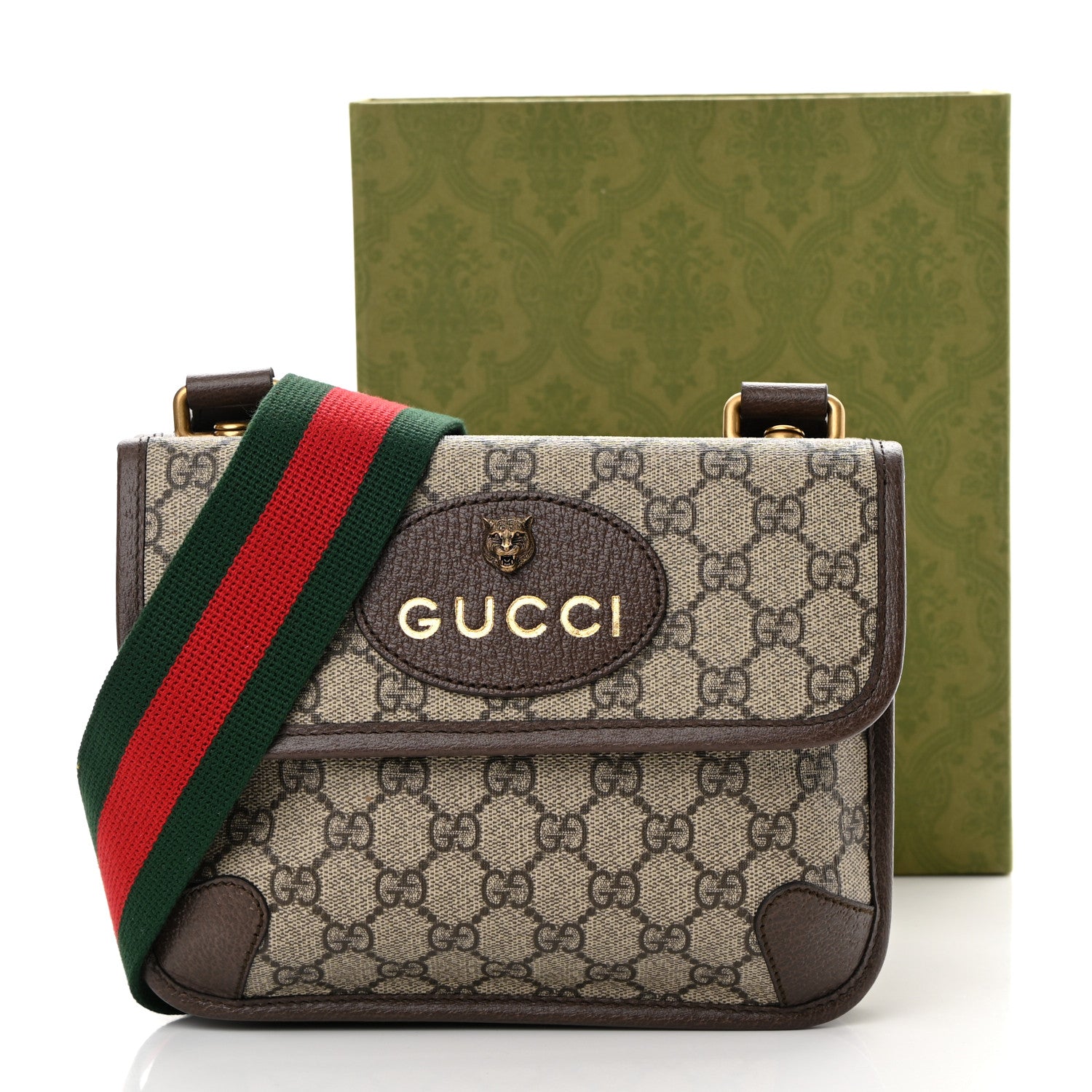 Gucci GG Supreme Monogram Web Small Neo Vintage Double Flap Messenger Bag Beige New Acero 13 of 13