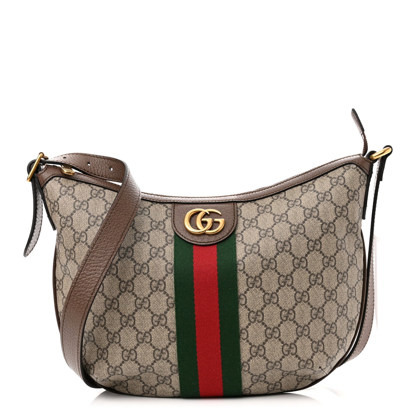 GG Supreme Monogram Web Small Ophidia Half Moon Hobo Brown