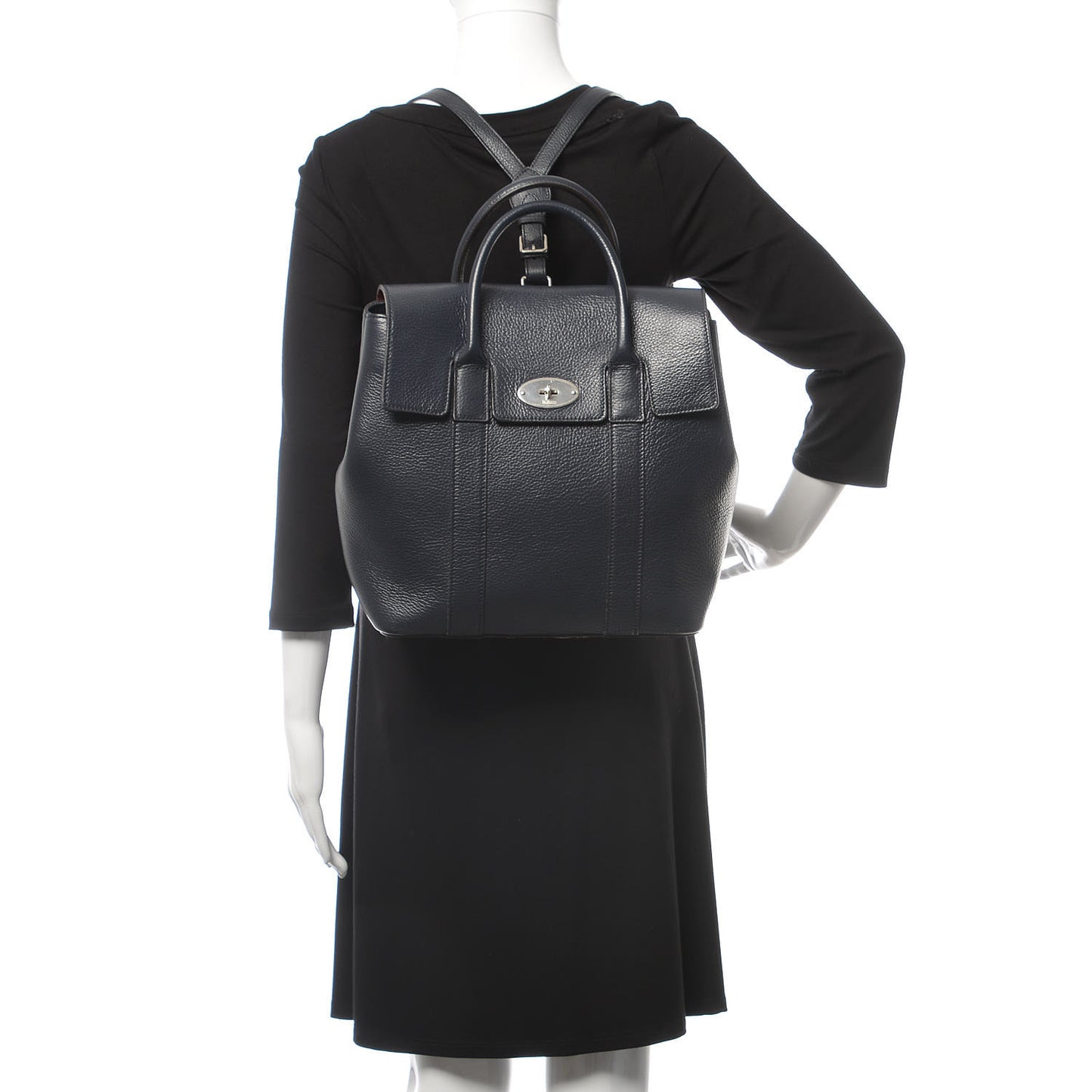 Classic Grain Calfskin Small Bayswater Backpack Midnight Blue