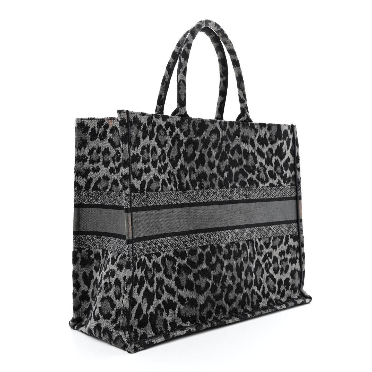 Canvas Mizza Embroidered Large Leopard Book Tote Grey