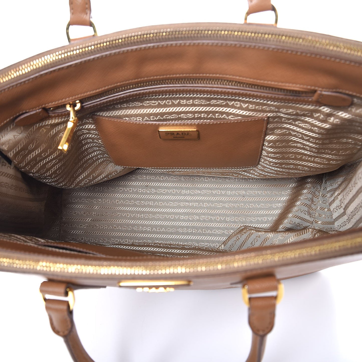 Saffiano Large Galleria Double Zip Tote Caramel