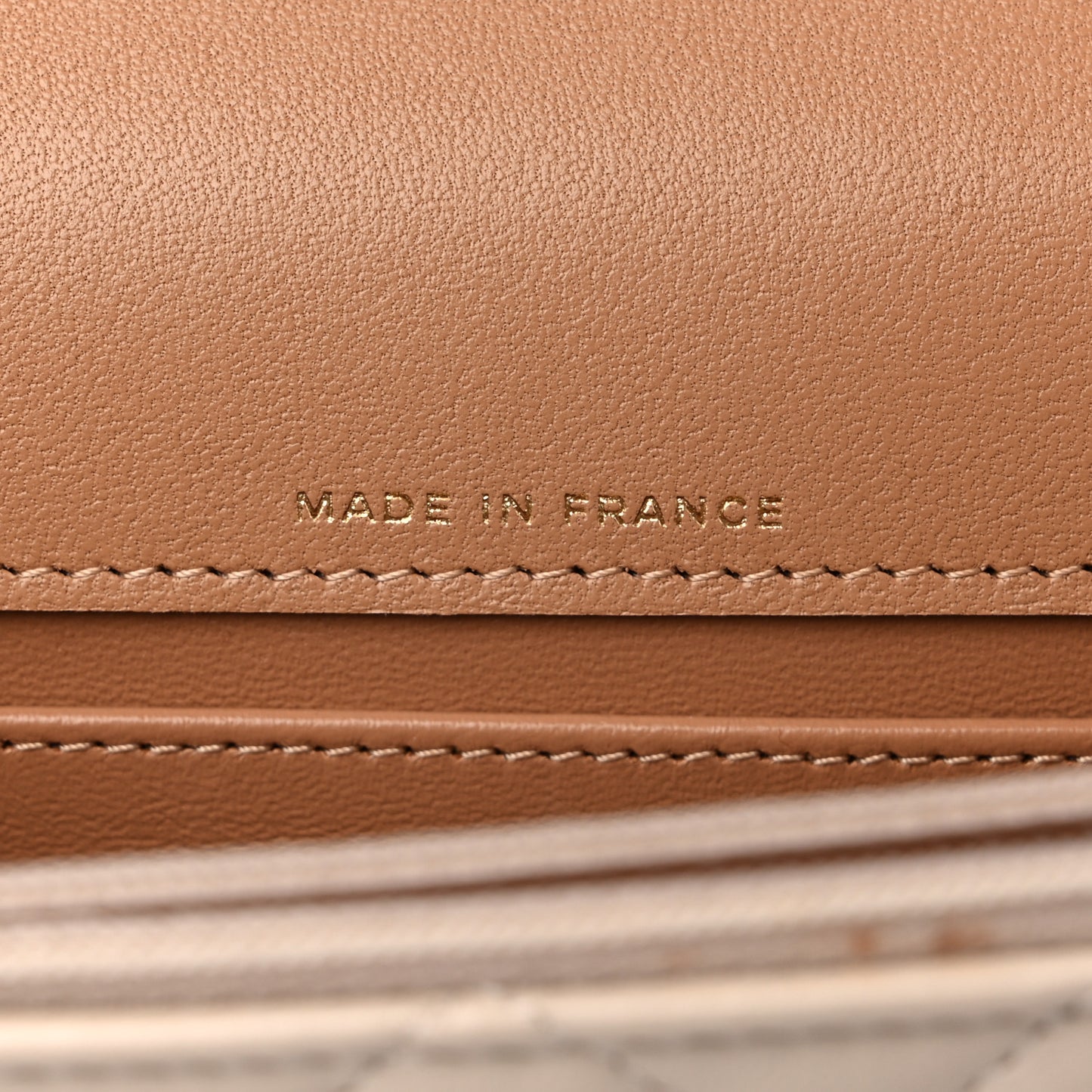 Lambskin Quilted Flap Phone Holder With Chain Beige Brown