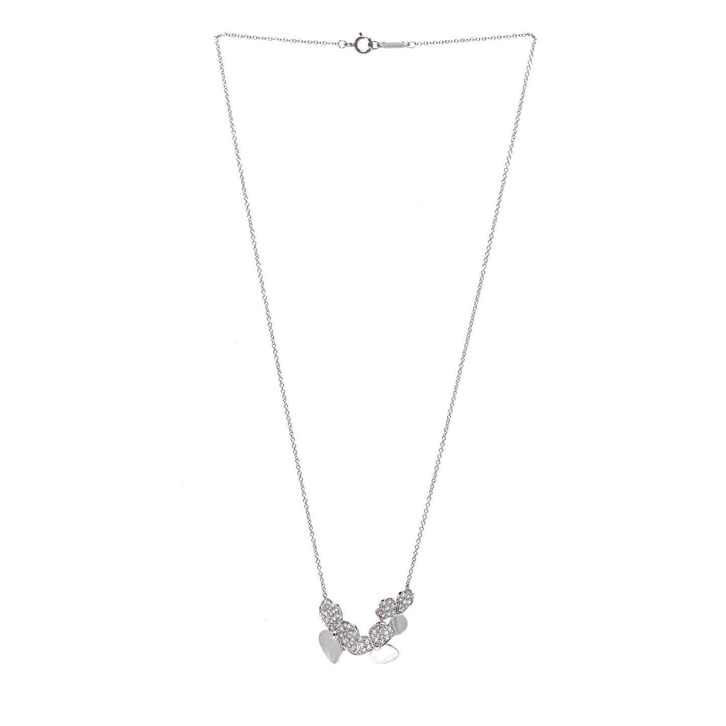 Platinum Diamond Mini Paper Flowers Cluster Pendant Necklace