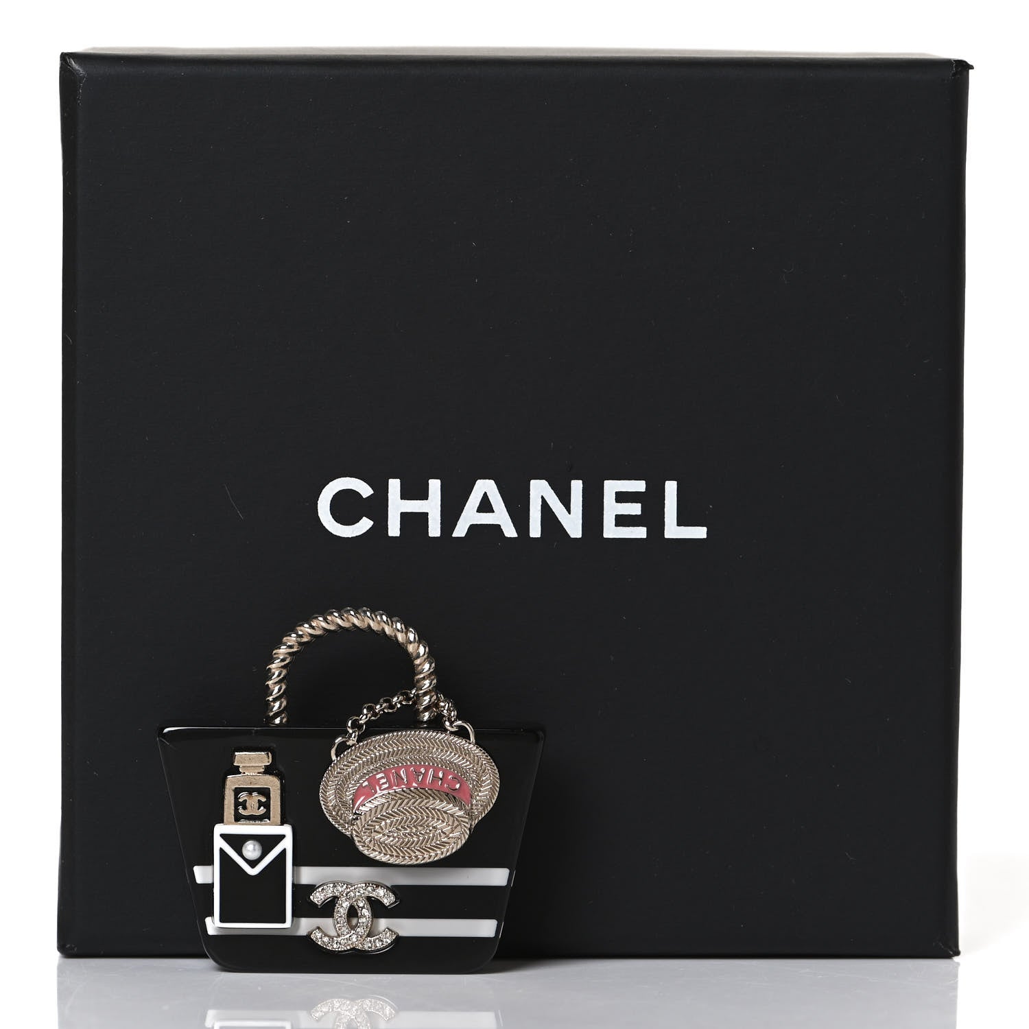 Chanel Resin Crystal Pearl Bag Hat Brooch Gold Black White 4 of 4