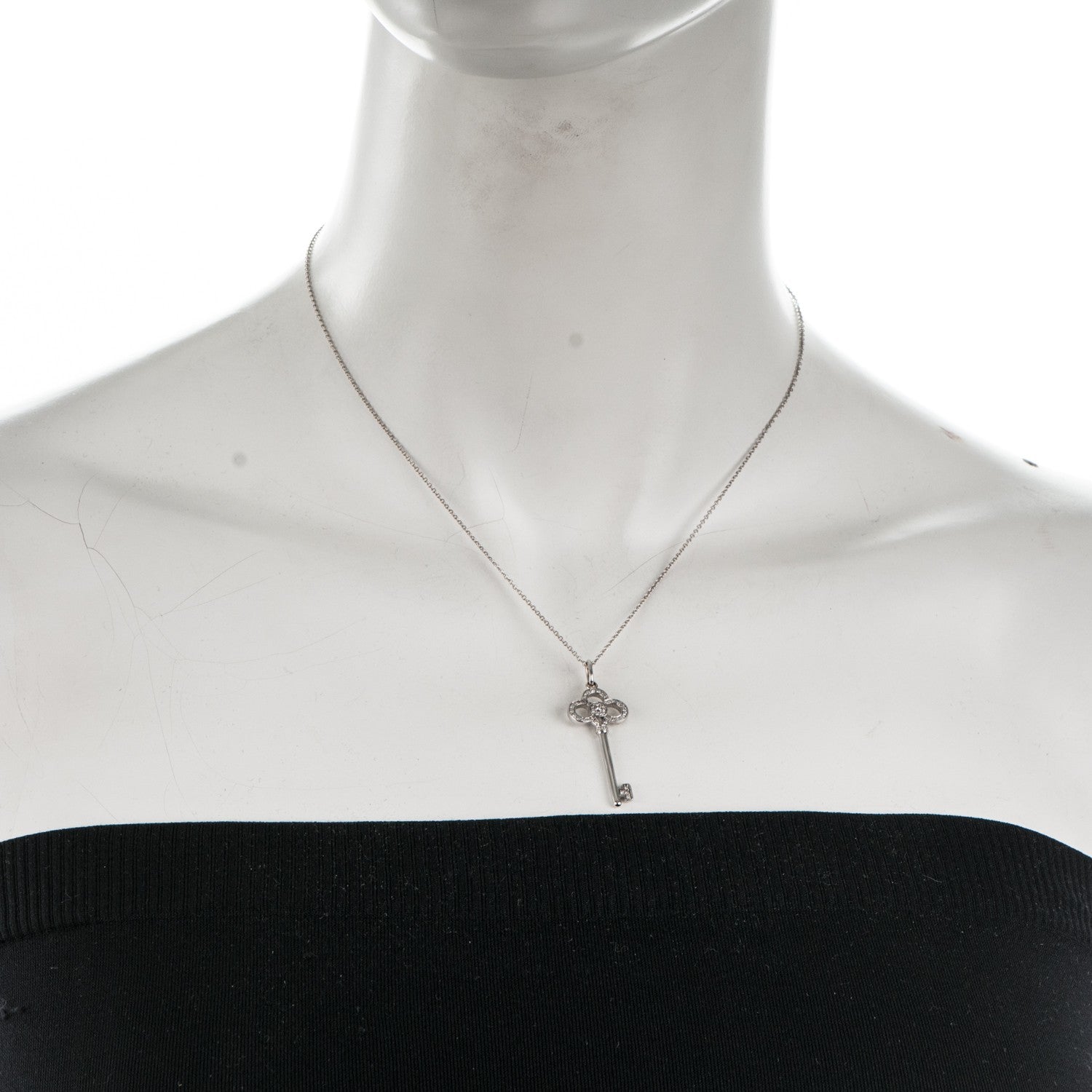 Tiffany 18K White Gold Diamond Crown Key Pendant Necklace 2 of 7