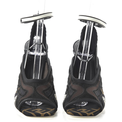 Fendi Technical Mesh FF FFreedom Patchwork 105 Peep Toe Sandals 38 Tobacco Black Asfalto 2 of 9