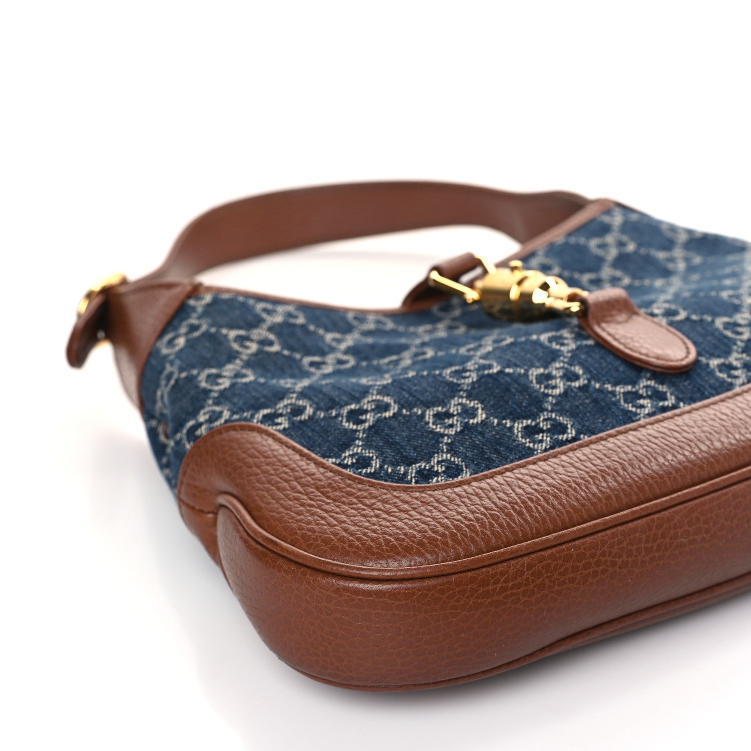 Gucci New Denim GG Monogram Calfskin Small Jackie 1961 Hobo Blue Tea Cuir 8 of 9