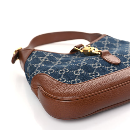 Gucci New Denim GG Monogram Calfskin Small Jackie 1961 Hobo Blue Tea Cuir 8 of 9
