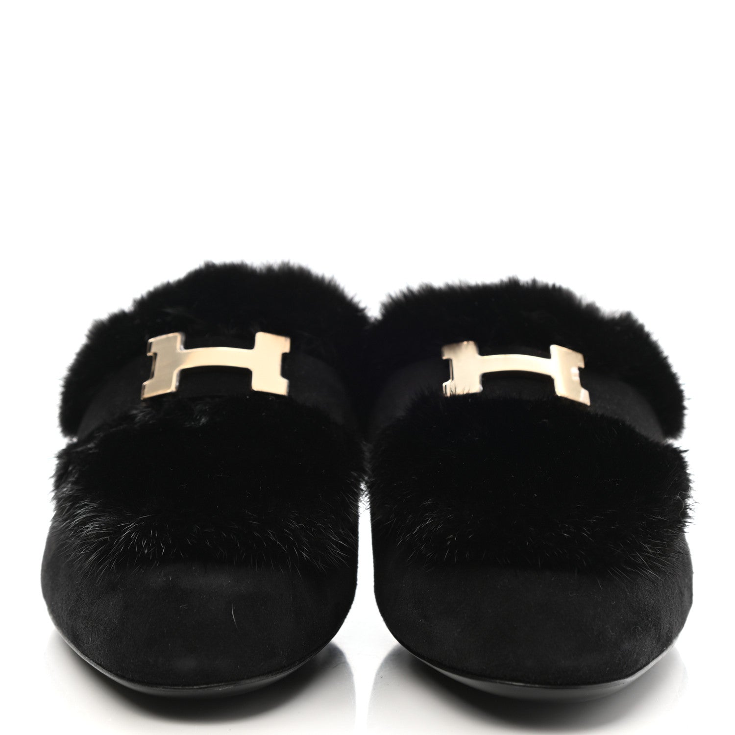 Hermes Mink Fur Suede Goatskin Trocadero Mule 37.5 Black 2 of 8