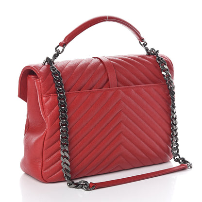 Saint Laurent Sheepskin Matelasse Chevron Large College Monogram Satchel Rouge 3 of 9